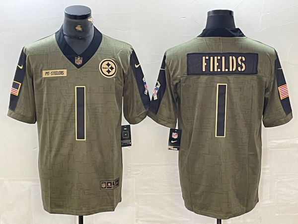 Men's Pittsburgh Steelers Justin Fields #1 Olive 2021 Salute To Service Player Limited Jersey1