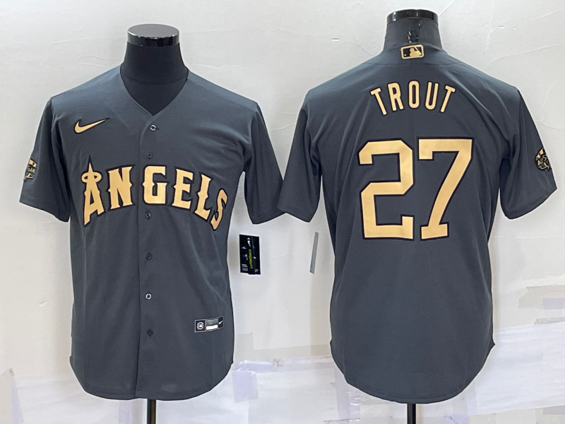 Men's Los Angeles Angels Mike Trout #27 Gray Stitched Jersey1