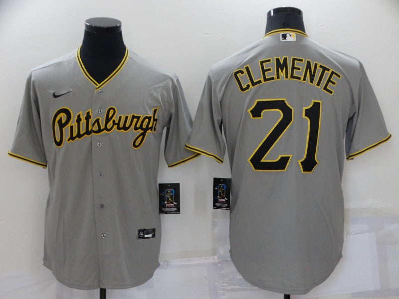 Men's Pittsburgh Pirates Roberto Clemente #21 Gray Replica Baseball Jersey1