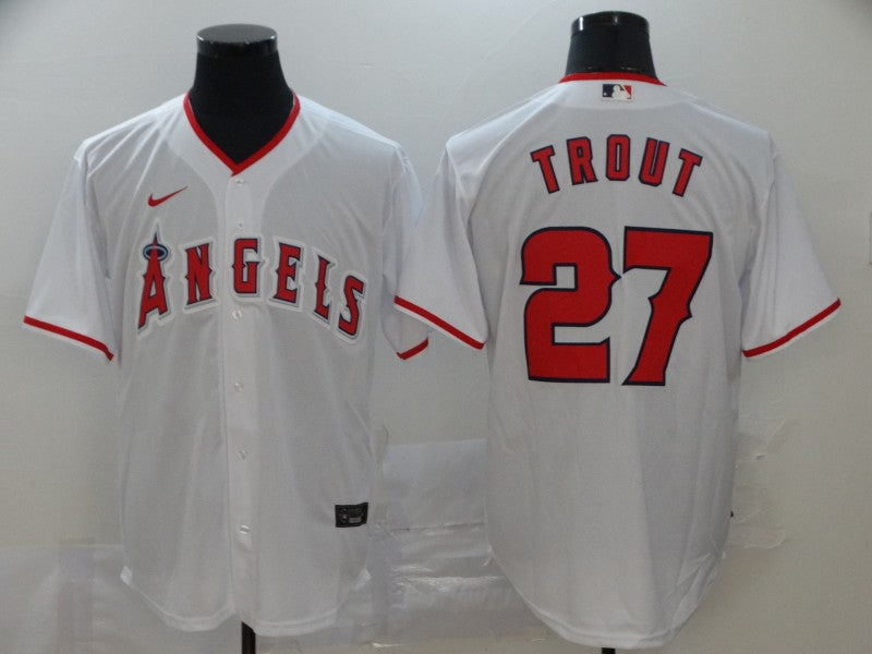 Men's Los Angeles Angels Mike Trout #27 MLB White Sewn Baseball Jersey1