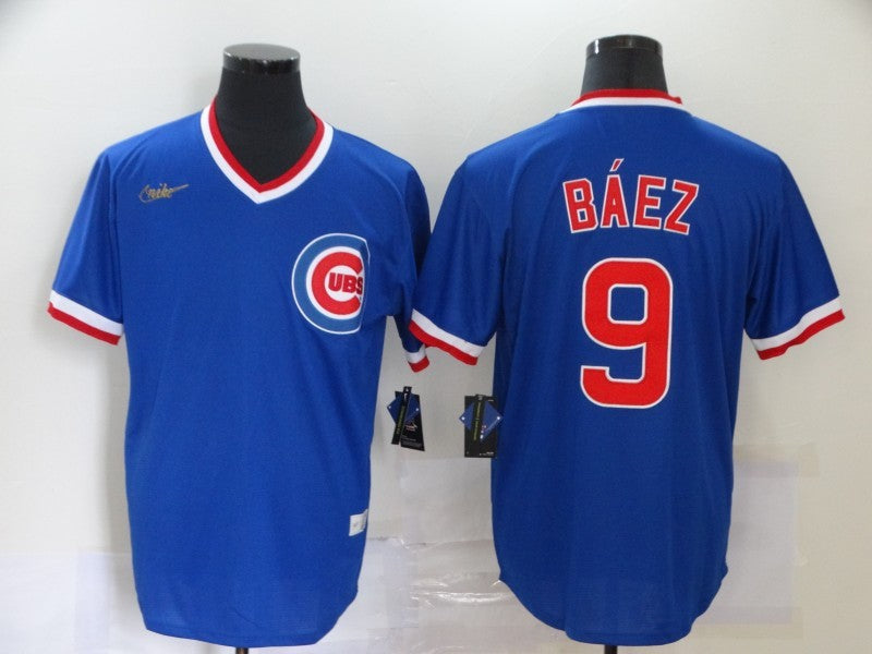 Men's Chicago Cubs Javier Baez #9 Blue Game Jersey1