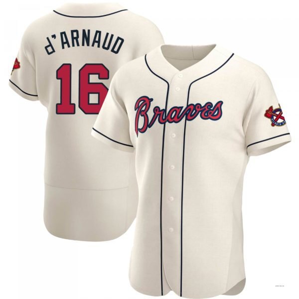 Atlanta Braves #16 Travis d?ˉArnaud Cream Alternate Jersey Stitches Baseball Jerseys