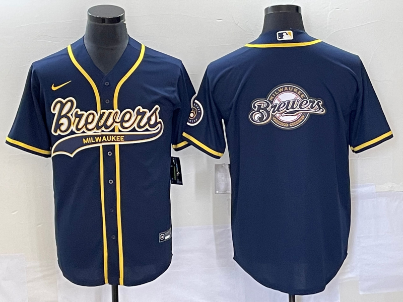 Men's Milwaukee Brewers Navy Replica Team Jersey1 Joint Edition