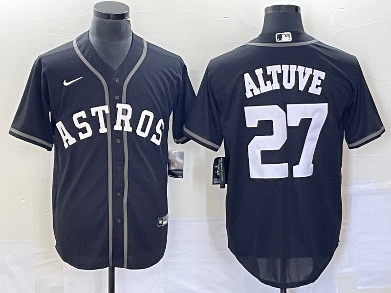 Men's Houston Astros Jose Altuve #27 Black Lights Out Replica Player Jersey