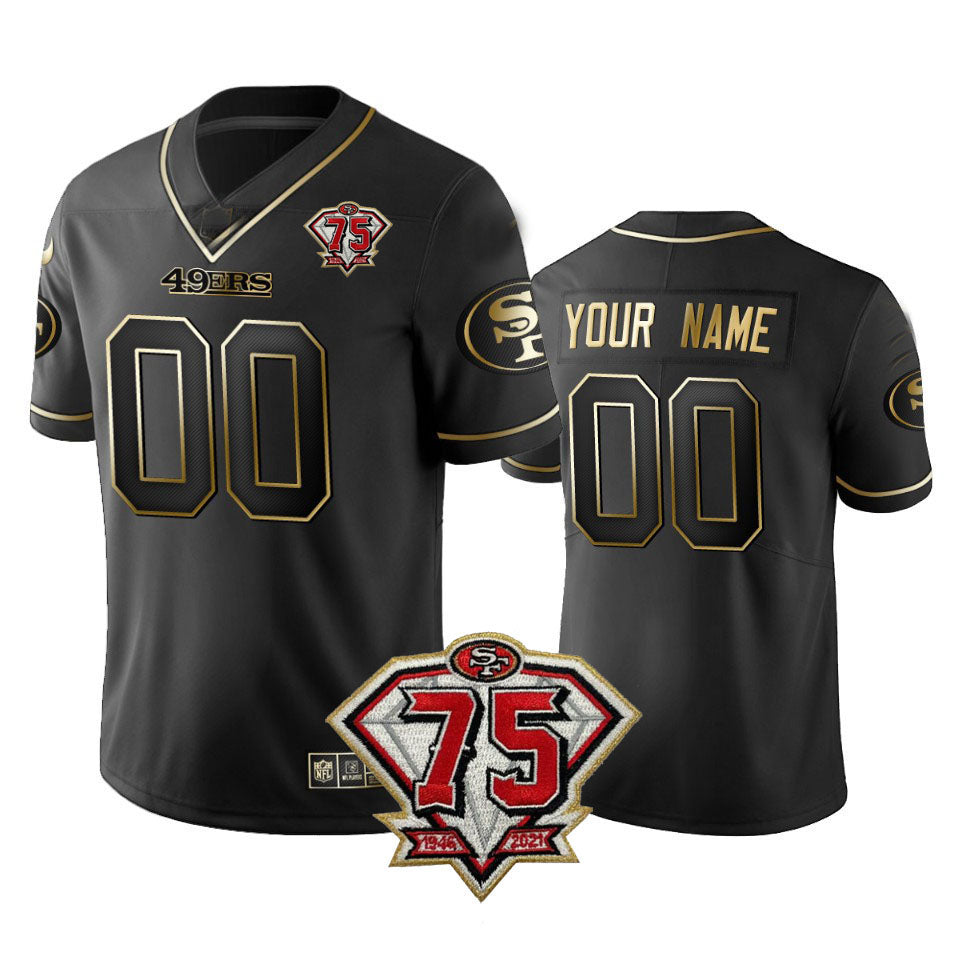 Custom SF.49ers Black Golden Stitched American Football Jersey