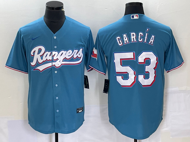 Men's Texas Rangers Adolis Garcia #53 Blue Replica Player Jersey1