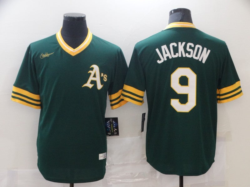 Men's Oakland Athletics Reggie Jackson #9 Green Replica Baseball Jersey1