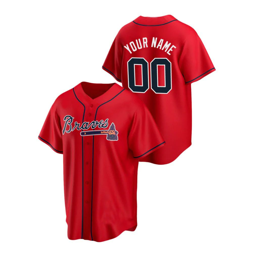 Men's Atlanta Braves Red Replica Custom Jersey1