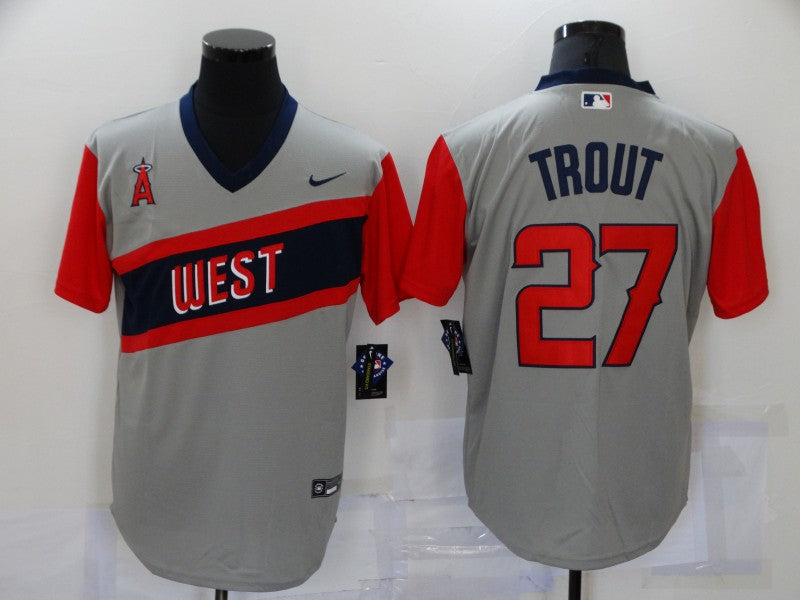 Men's Los Angeles Angels Mike Trout #27 Gray Printed Player Jersey1