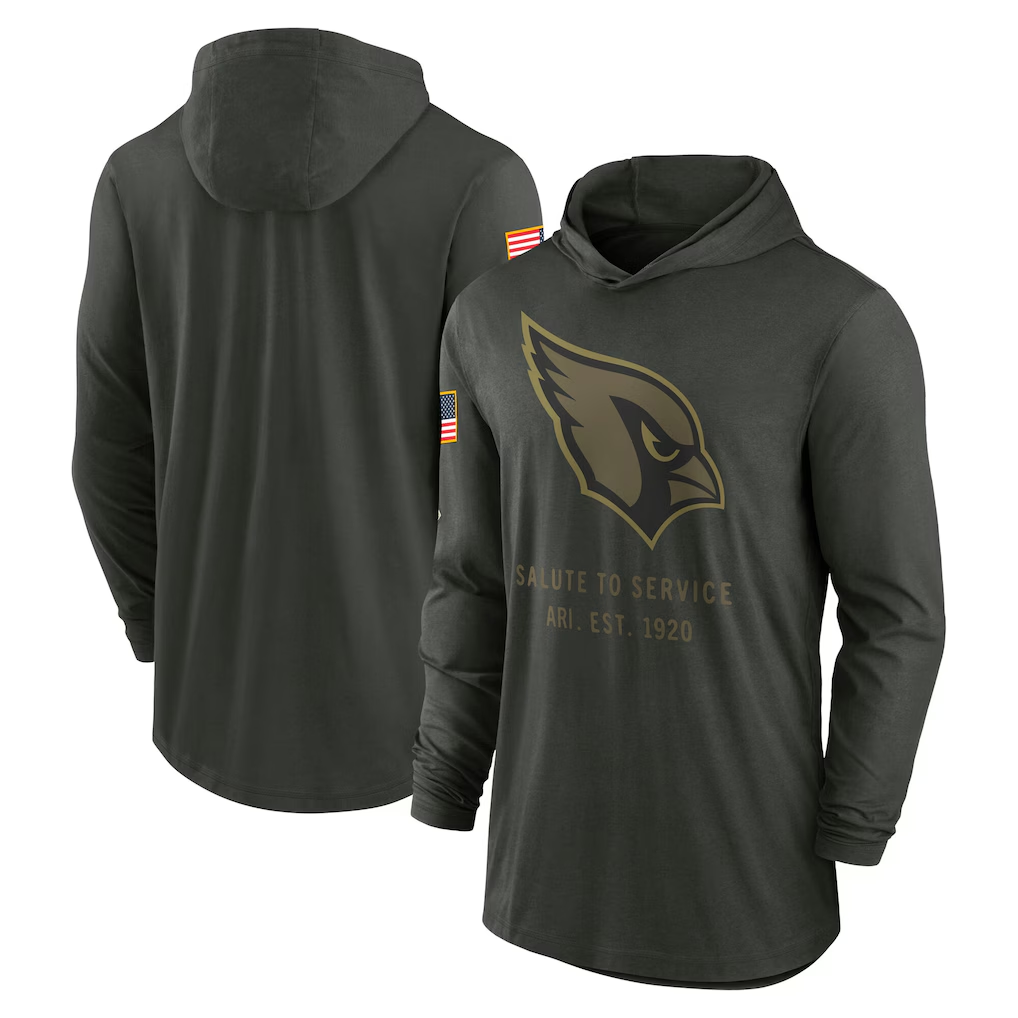 Men's Arizona Cardinals Forest Green 2025 Salute to Service Sideline Dri-FIT Lightweight Hooded Pullover