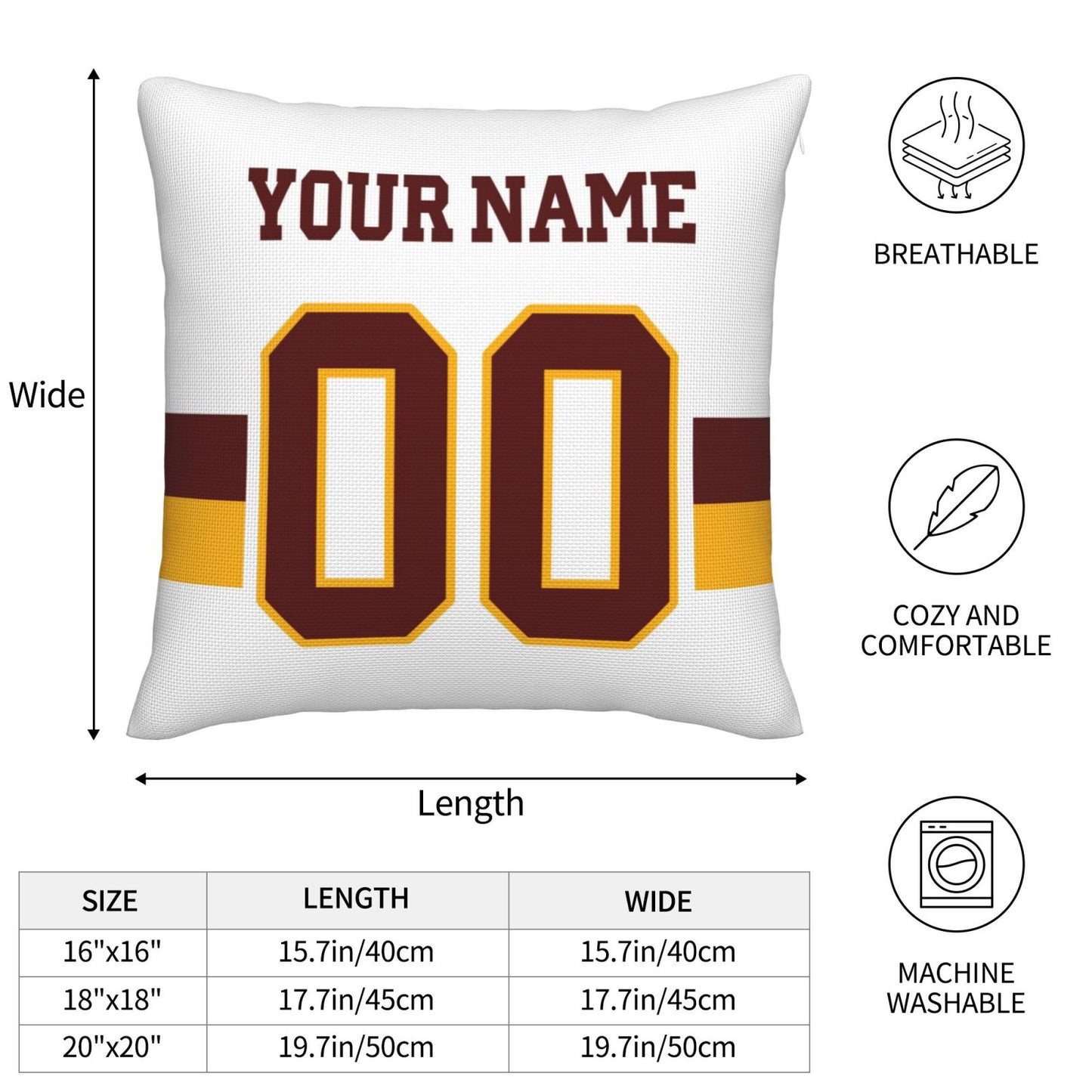 Custom W.Football Team White Decorative Throw Pillow Case - Print Personalized Football Team Fans Name & Number Birthday Gift