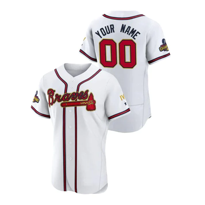 Men's Atlanta Braves White 2022 Gold Program Stitched Custom Jersey1