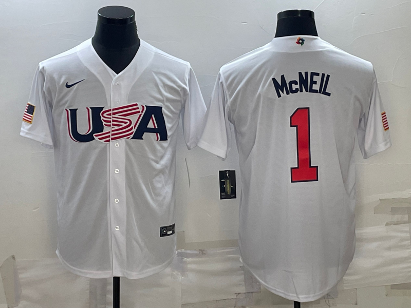 Men's 2023 World Baseball Classic #1 Jeff McNeil USA White jersey