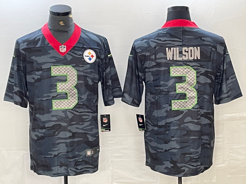 Men's Pittsburgh Steelers Russell Wilson #3 Grey Camouflage Game Jersey1