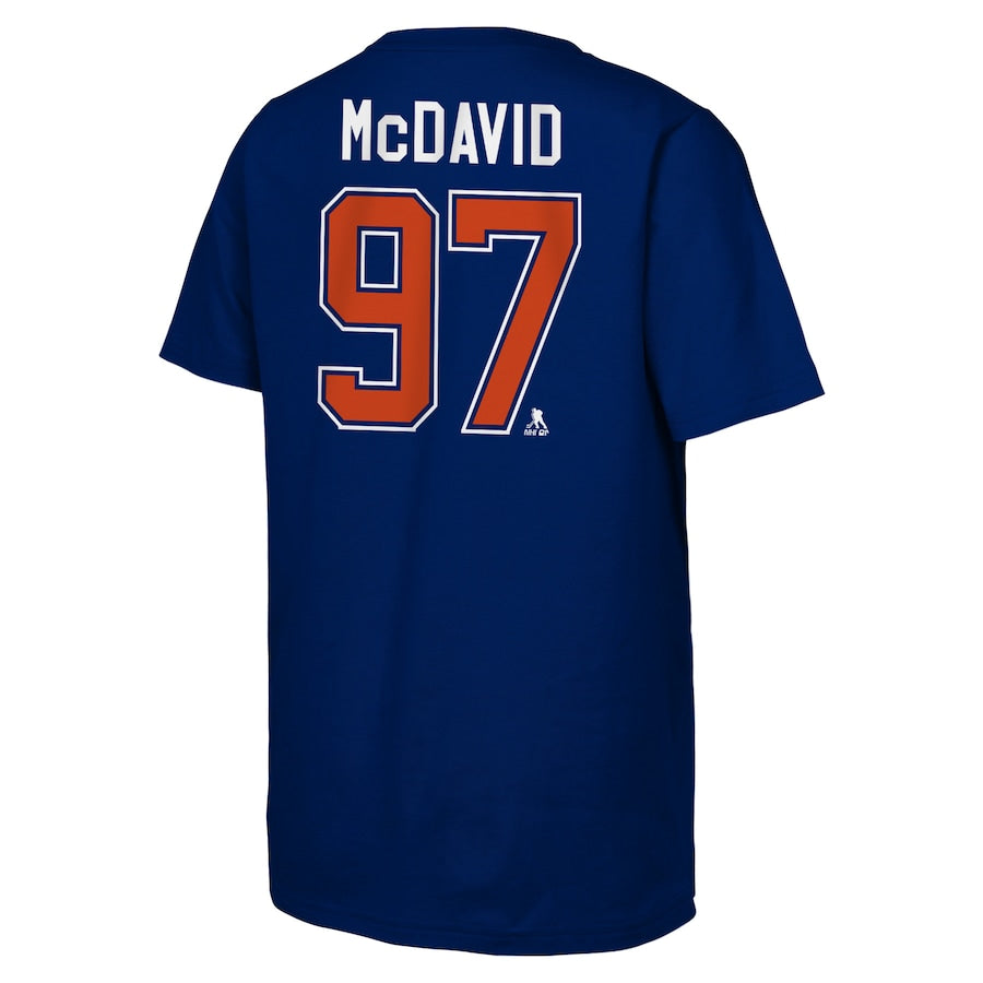 Youth Edmonton Oilers Connor McDavid Royal 2025 Stanley Cup Final Name & Number T-Shirt