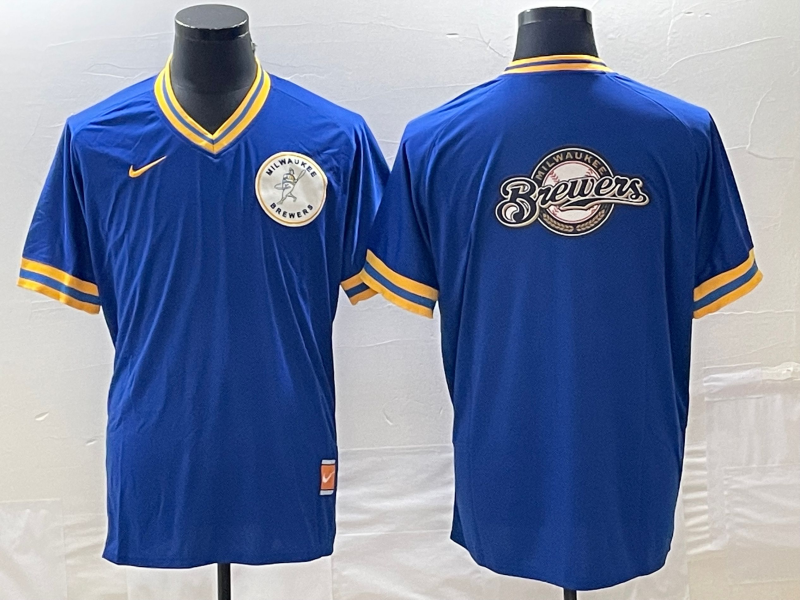 Men's Milwaukee Brewers Blue Road Cooperstown Collection Team Jersey1