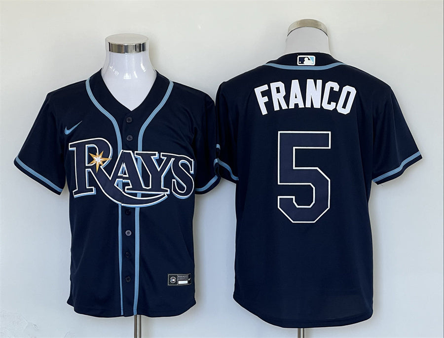 Men's Tampa Bay Rays Wander Franco #5 Navy Replica Baseball Jersey1