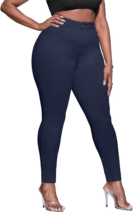 Womens Plus Size Skinny Tapered Pants Comfy Stretch High Waist Ankle Jean