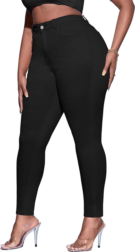 Womens Plus Size Skinny Tapered Pants Comfy Stretch High Waist Ankle Jean