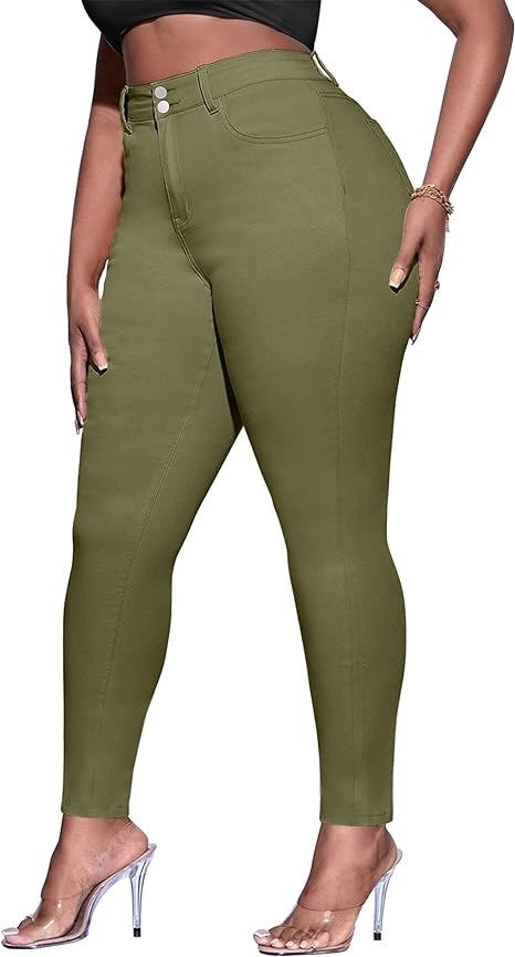 Womens Plus Size Skinny Tapered Pants Comfy Stretch High Waist Ankle Jean