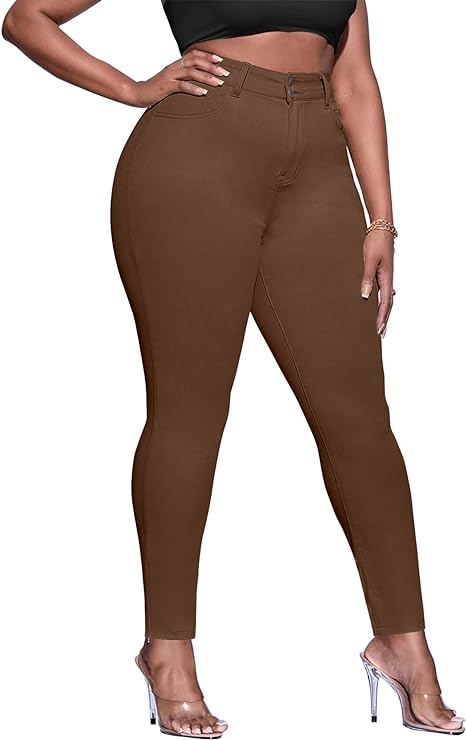 Womens Plus Size Skinny Tapered Pants Comfy Stretch High Waist Ankle Jean