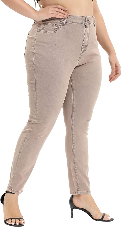 Womens Plus Size Skinny Tapered Pants Comfy Stretch High Waist Ankle Jean