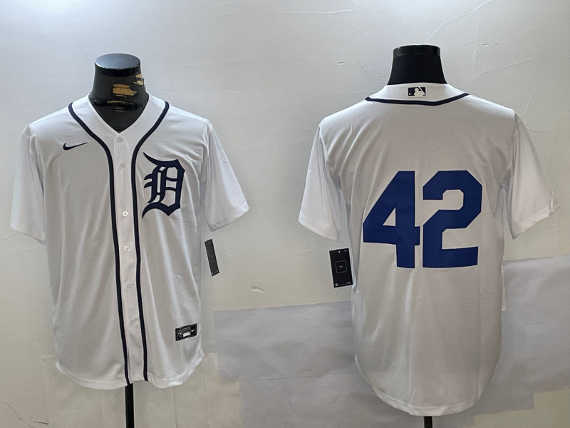 Men's Detroit Tigers #42 White 2024 Jackie Robinson Day Home Limited Jersey1