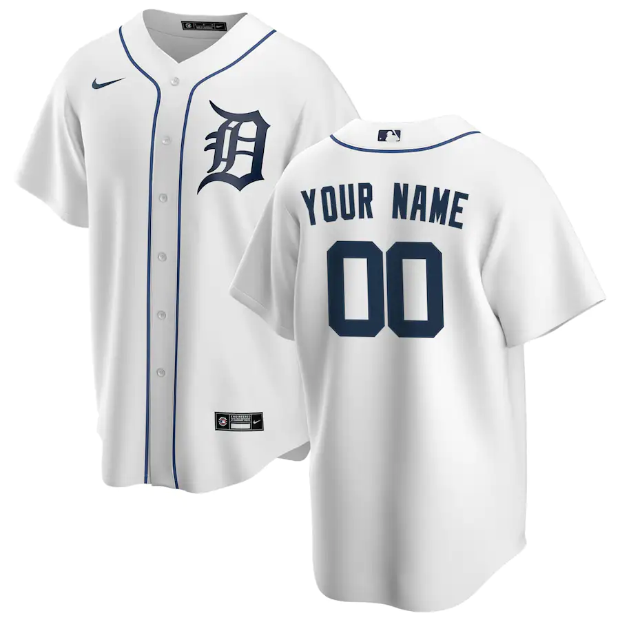Men's Detroit Tigers White Home Replica Custom Jersey1