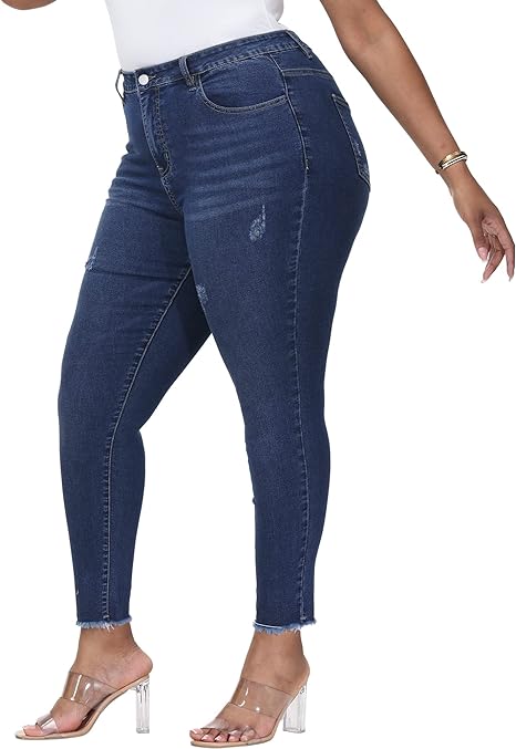 Womens Plus Size Skinny Jeans Stretchy High Waisted Ankle Jean