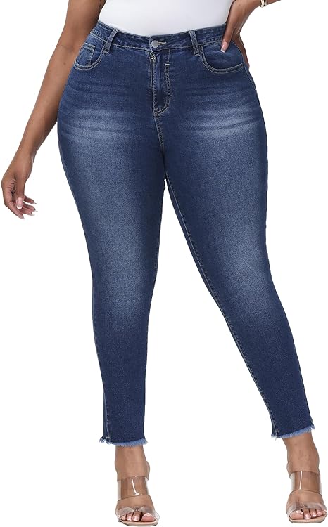 Womens Plus Size Skinny Jeans Stretchy High Waisted Classic Ankle Jean