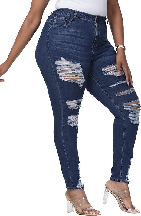 Womens Plus Size Skinny Jeans Stretchy High Waisted Ankle Jean