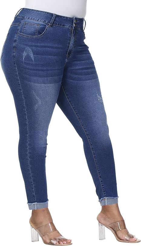 Womens Plus Size Skinny Jeans Stretchy High Waisted Ankle Jean