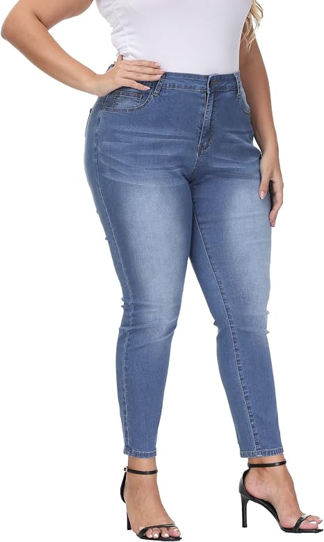 Womens Plus Size Skinny Jeans Stretchy High Waisted Ankle Jean