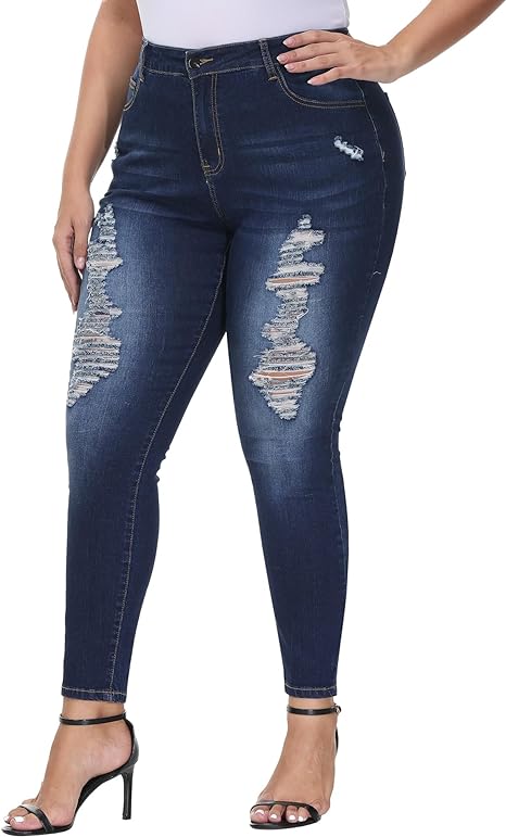 Womens Plus Size Skinny Jeans Stretchy High Waisted Ankle Jean