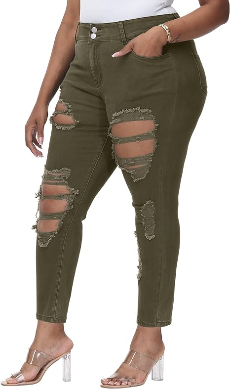 Womens Plus Size Skinny Jeans Stretchy High Waisted Ankle Jean