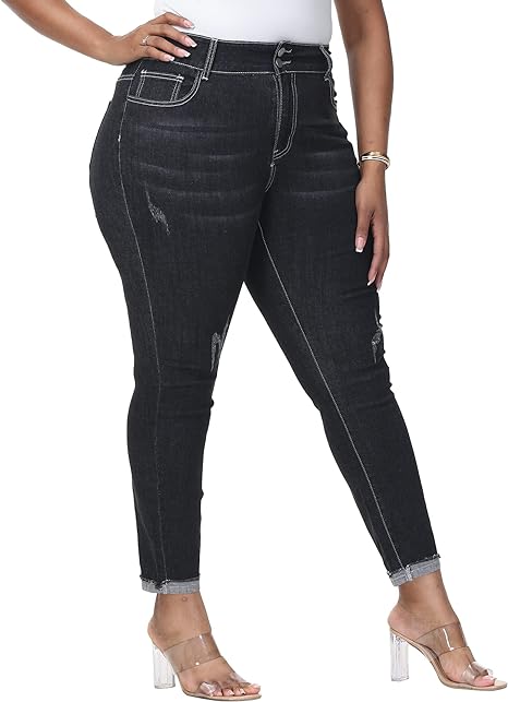 Womens Plus Size Skinny Jeans Stretchy High Waisted Ankle Jean