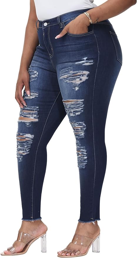Womens Plus Size Skinny Jeans Stretchy High Waisted Ankle Jean