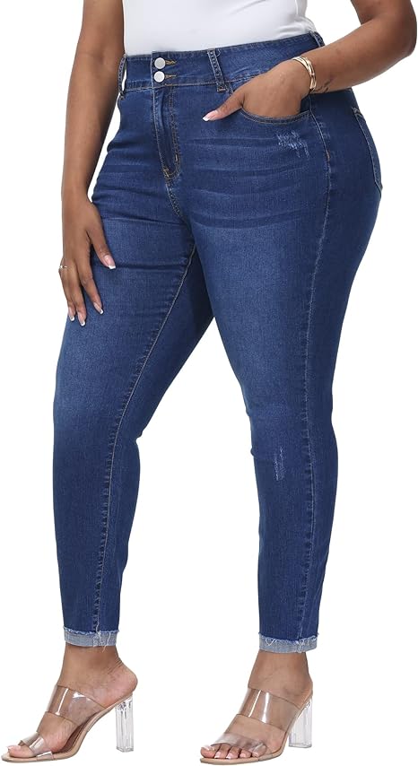 Womens Plus Size Skinny Jeans Stretchy High Waisted Ankle Jean