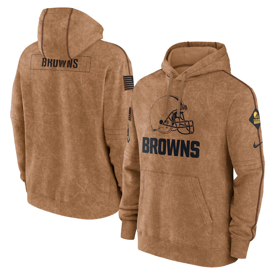 Men's Cleveland Browns Brown 2023 Salute To Service Club Pullover Hoodie1