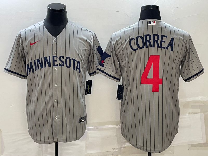 Men's Minnesota Twins Carlos Correa #4 Gray Alternate Replica Player Jersey1