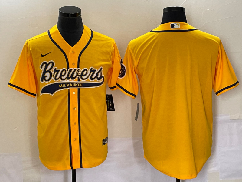 Men's Milwaukee Brewers Yellow Replica Blank Jersey1 Joint Edition