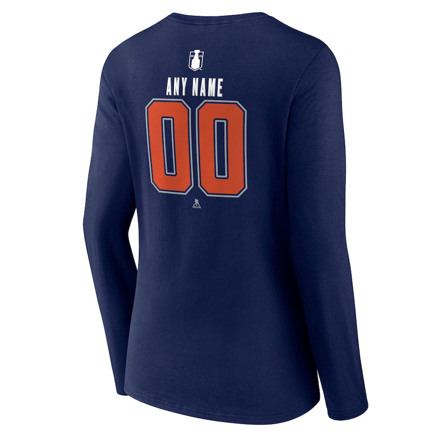 Women's Edmonton Oilers Navy 2025 Stanley Cup Final Custom Long Sleeve V-Neck T-Shirt