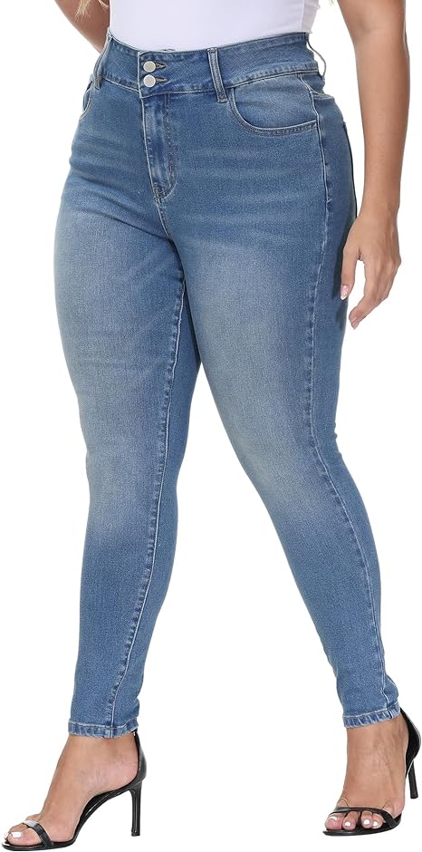 Womens Plus Size Skinny Jeans Stretchy High Waisted Classic Ankle Jean