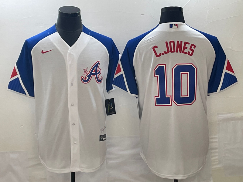 Men's Atlanta Braves Chipper Jones #10 White 2023 City Connect Replica Player Jersey1