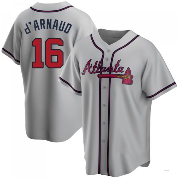 Atlanta Braves #16 Travis d?ˉArnaud Gray Road Jersey Stitches Baseball Jerseys