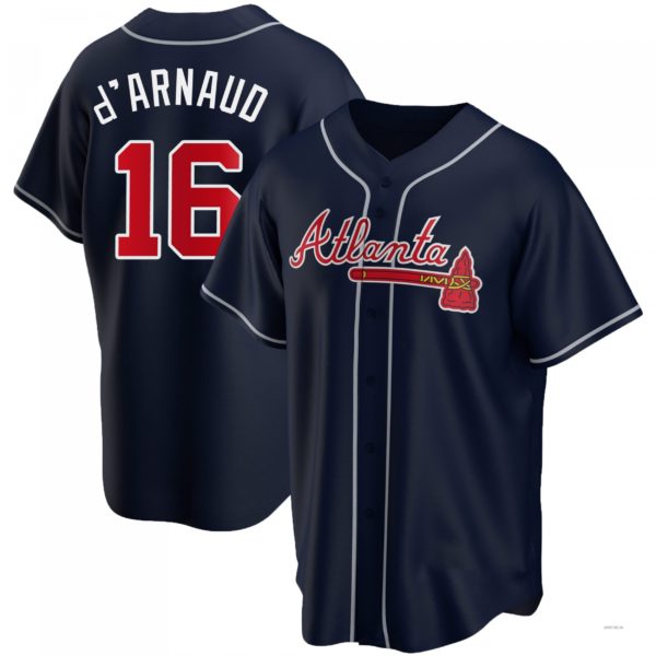 Atlanta Braves #16 Travis d?ˉArnaud Navy Alternate Jersey Stitches Baseball Jerseys