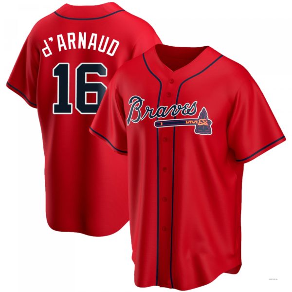 Atlanta Braves #16 Travis d?ˉArnaud Red Alternate Jersey Stitches Baseball Jerseys