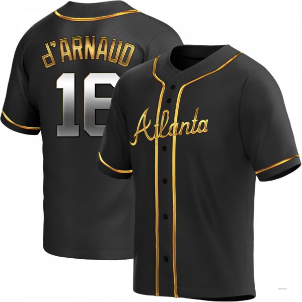 Atlanta Braves #16 Travis d?ˉArnaud Black Golden Alternate Jersey Stitches Baseball Jerseys
