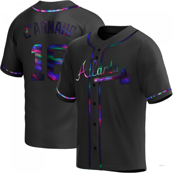 Atlanta Braves #16 Travis d?ˉArnaud Black Holographic Alternate Jersey Stitches Baseball Jerseys