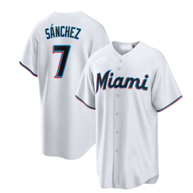Miami Marlins #7 Jes¨2s S¨¢nchez White Home Replica Player Jersey Baseball Jerseys